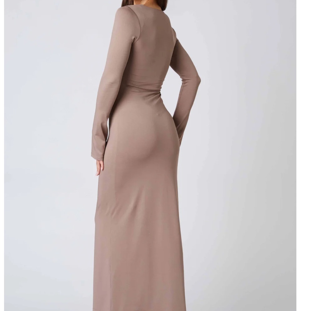 Wilfred Aritzia Tan Ribbed Knit Maxi Midi Bodycon Long Sleeve Dress Large